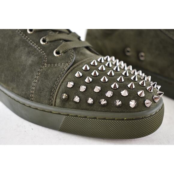 Christian Louboutin Lou Spikes Flat Tyrol Green Suede High Top Sneaker 42.5 9.5 - Picture 6 of 13